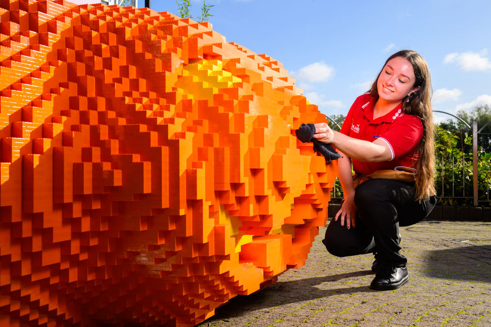 Model Maker with giant LEGO pumpkin