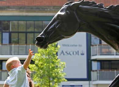 Child touching horse at Ascot Racecourse