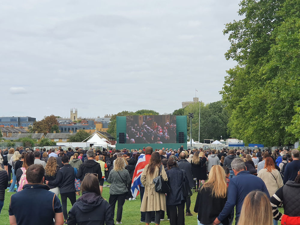 Crowds watch Queen Elizabeth II's funeral on Windsor big screens on The Long Walk image Tom Flather